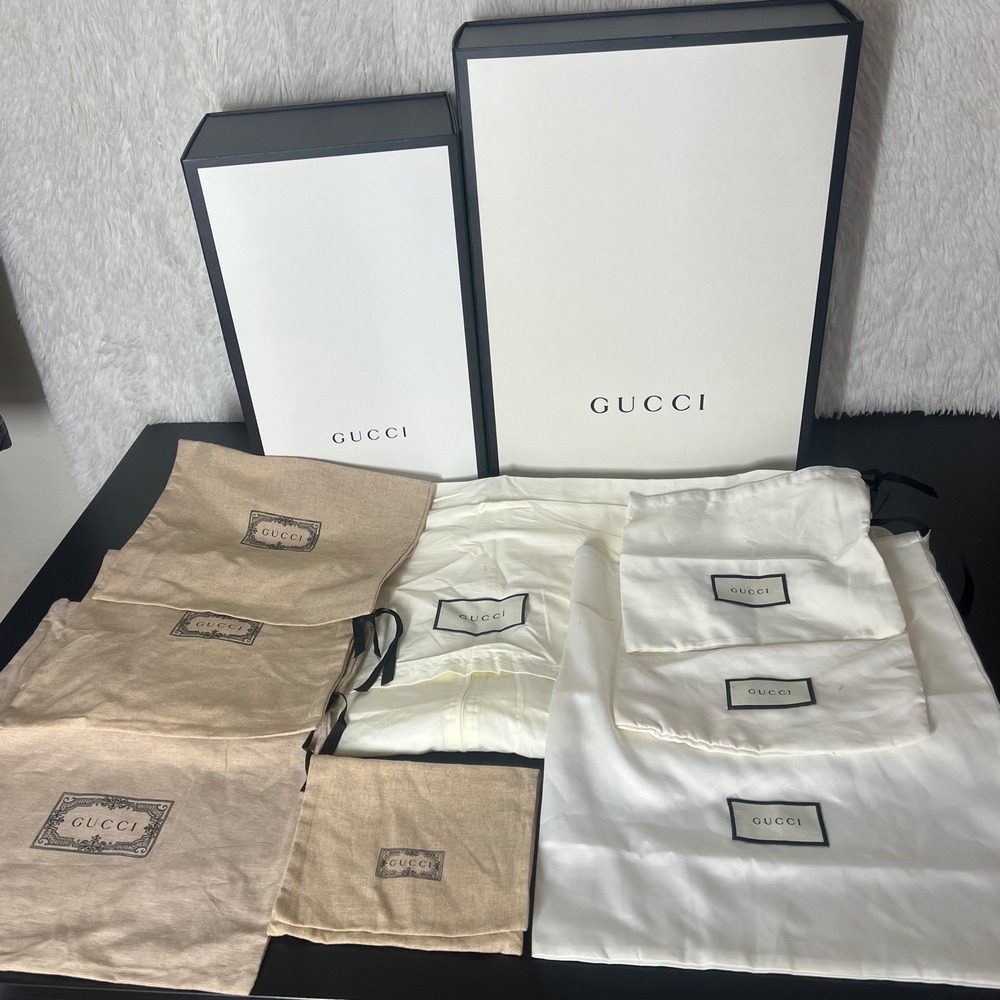 Gucci Luxury Packaging Set Boxes Garment Bag and Dust Bags 10 Piece Lot